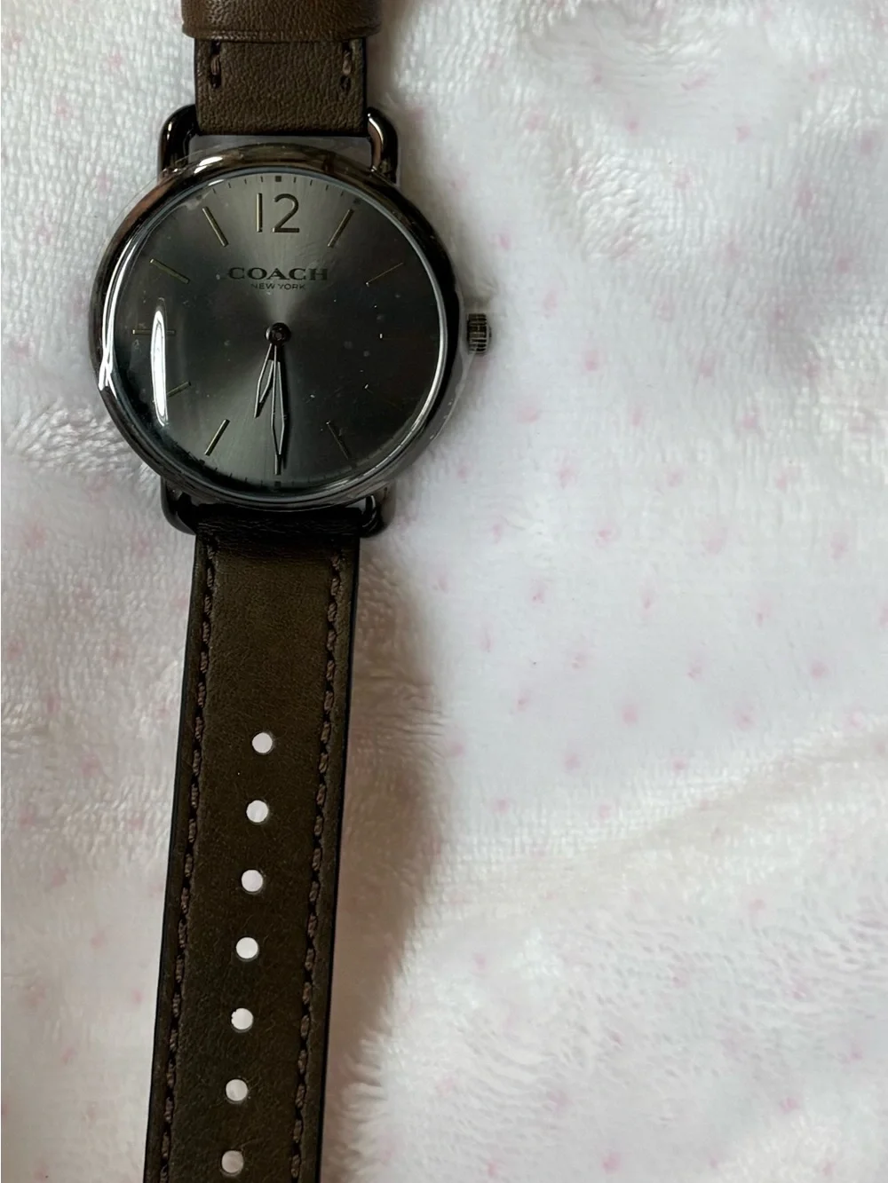 COACH Men's Brown Leather Strap Watch with Dark Gradient Dial